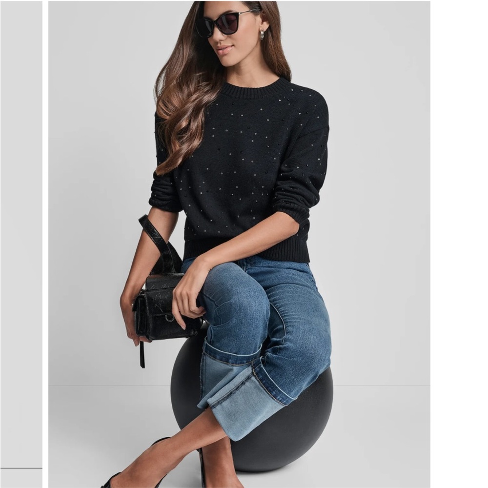 NWT Women's Black Sweater with Rhinestone Embellishments
